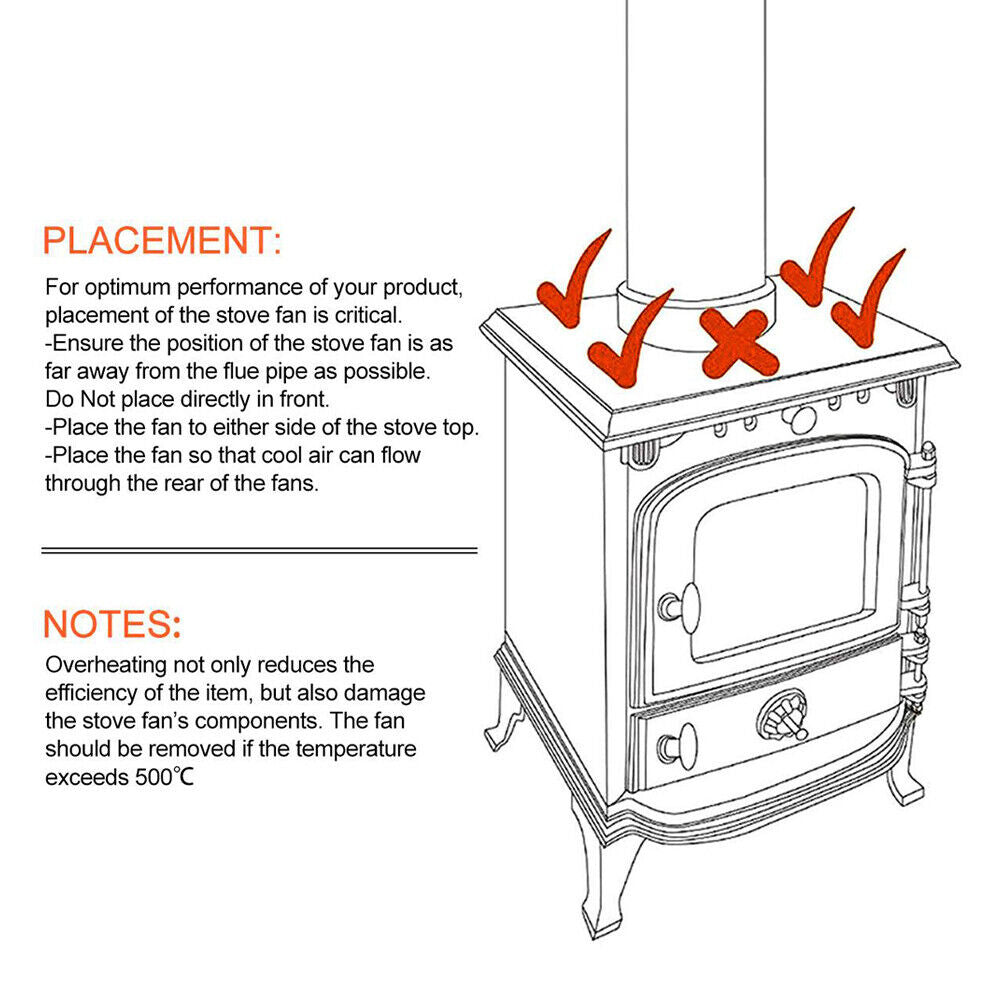 Wood Heater Fan Eco Heat Powered Self-Powered Silent for Fireplace Stove Burner - SILBERSHELL