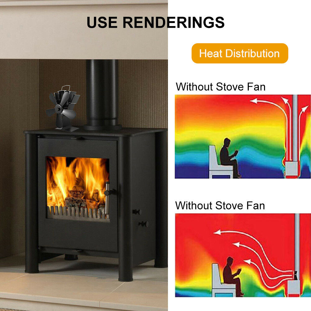 Wood Heater Fan Eco Heat Powered Self-Powered Silent for Fireplace Stove Burner - SILBERSHELL