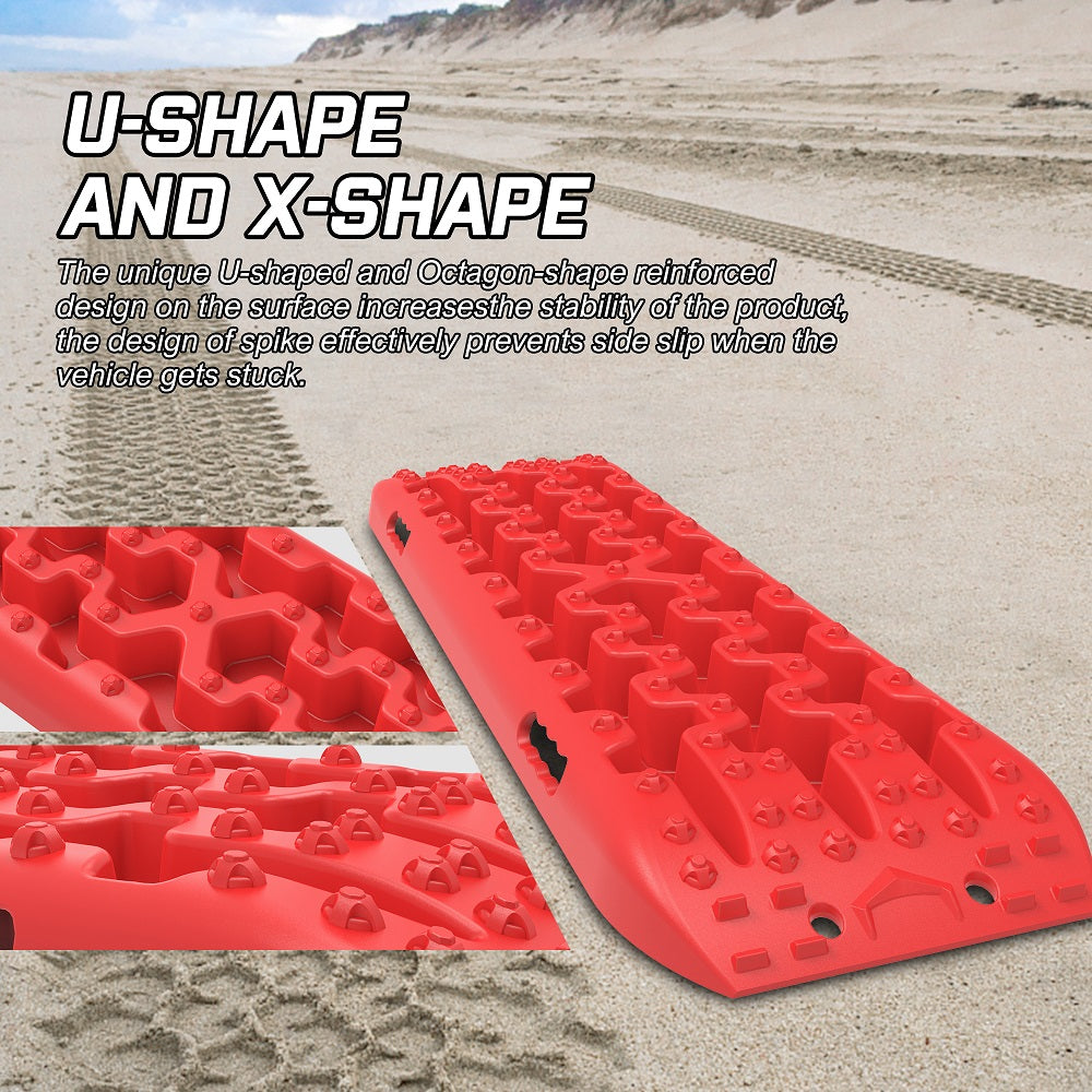 X-BULL 2PCS Recovery Tracks Boards Snow Mud Truck 4WD With Carry bag Red - SILBERSHELL