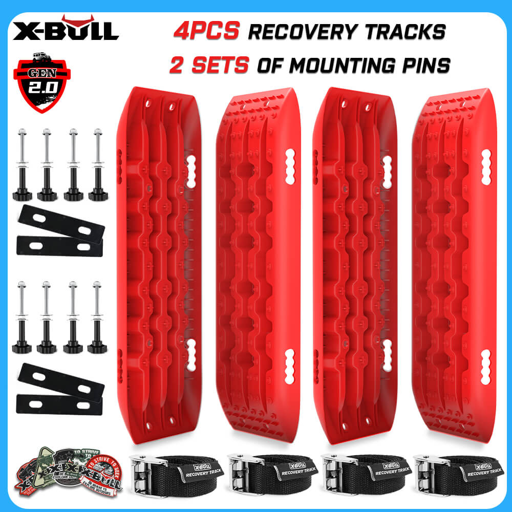 X-BULL Recovery tracks 10T 2 Pairs/ Sand tracks/ Mud tracks/  Mounting Bolts Pins Gen 2.0 -Red - SILBERSHELL