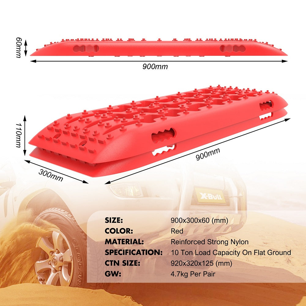 X-BULL Recovery tracks 10T 2 Pairs/ Sand tracks/ Mud tracks/  Mounting Bolts Pins Gen 2.0 -Red - SILBERSHELL