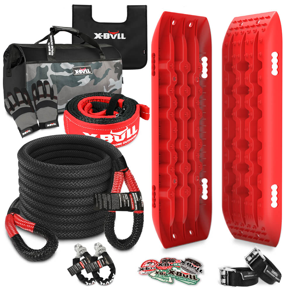 X-BULL Recovery Kit Kinetic Recovery Rope With 2PCS Recovery Tracks Gen2.0 Red - SILBERSHELL