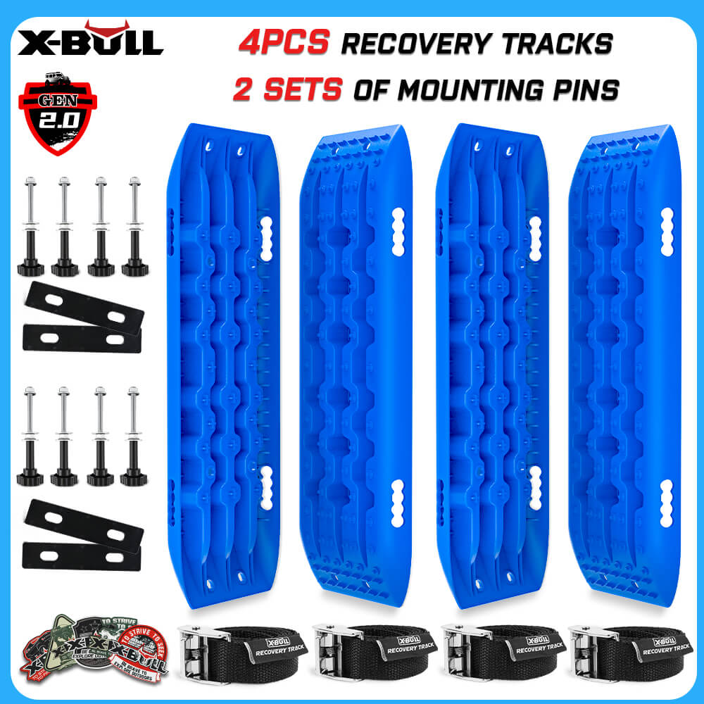 X-BULL 4X4 Recovery tracks 10T 2 Pairs/ Sand tracks/ Mud tracks/  Mounting Bolts Pins Gen 2.0 -Blue - SILBERSHELL