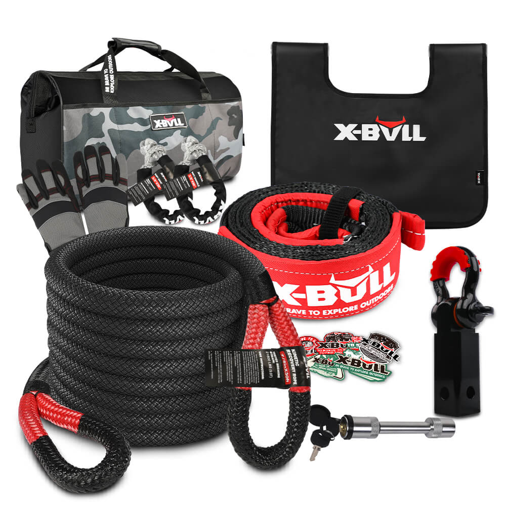 X-BULL Recovery Kit Kinetic Recovery Rope With Hitch Receiver 5T Recovery Receiver - SILBERSHELL