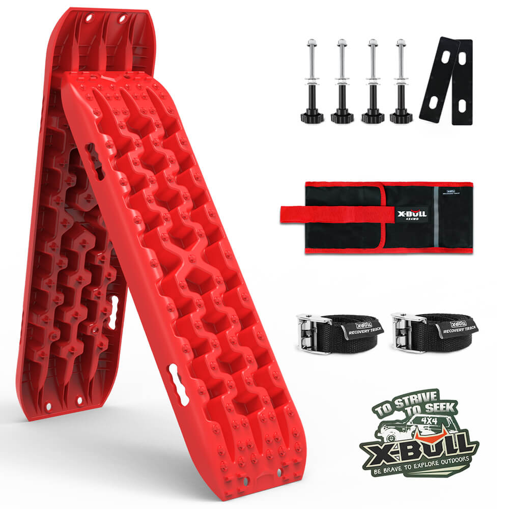 X-BULL 2PCS Recovery Tracks Snow Tracks Mud tracks 4WD With 4PC mounting bolts Red - SILBERSHELL