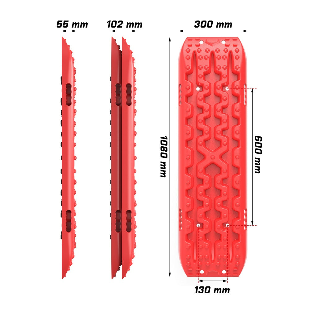 X-BULL 2PCS Recovery Tracks Snow Tracks Mud tracks 4WD With 4PC mounting bolts Red - SILBERSHELL