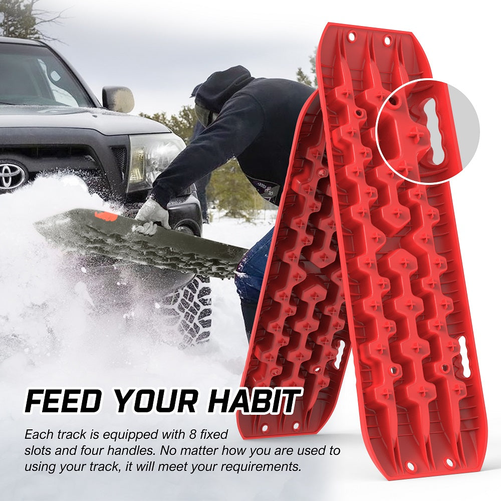 X-BULL 2PCS Recovery Tracks Snow Tracks Mud tracks 4WD With 4PC mounting bolts Red - SILBERSHELL