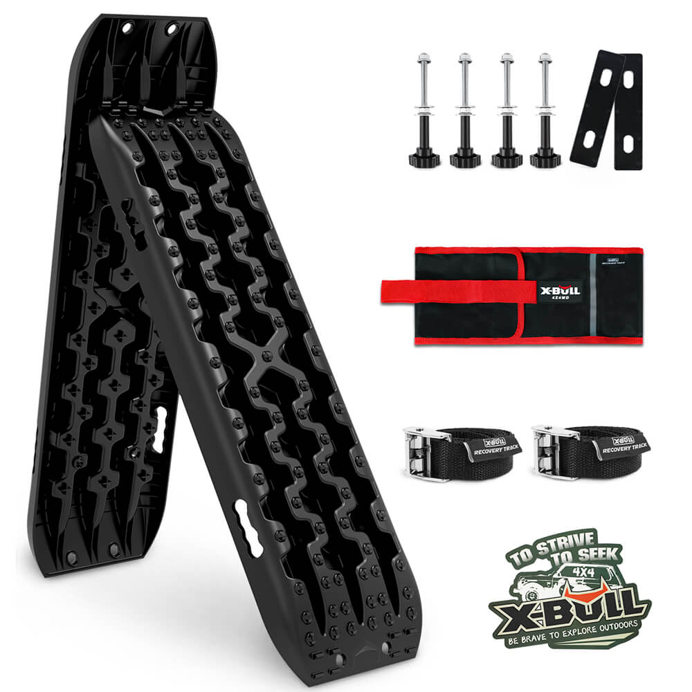 X-BULL 2PCS Recovery Tracks Boards Snow Tracks Mud tracks 4WD With 4PC mounting bolts Black - SILBERSHELL