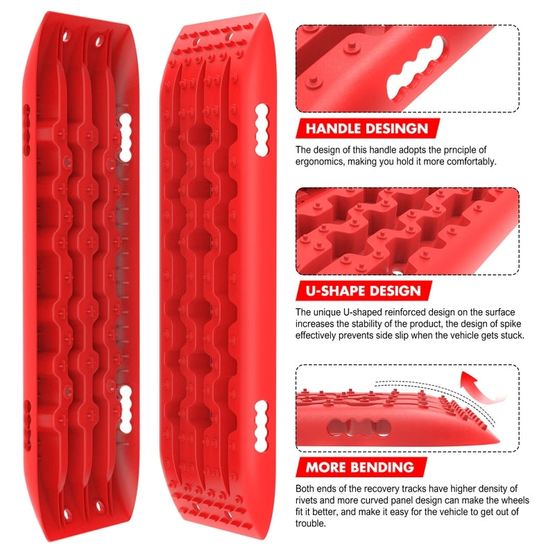 X-BULL KIT2 Recovery tracks 6pcs Board Traction Sand trucks strap mounting 4x4 Sand Snow Car red - SILBERSHELL