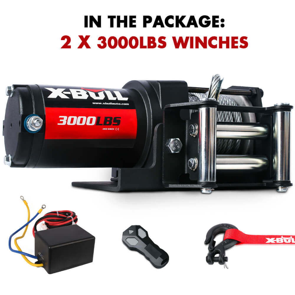 X-BULL Electric Winch 3000lbs Steel Wire Cable 12V Boat ATV UTV Winch Trailer 2 Units - SILBERSHELL