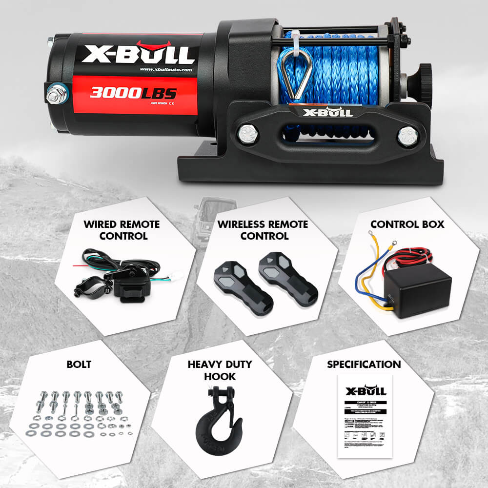 X-BULL 12V Electric Winch 3000LB ATV Winch Boat Trailer Winch Synthetic Rope - SILBERSHELL