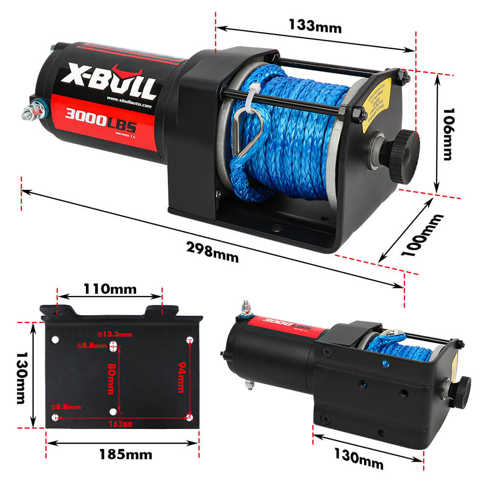 X-BULL 12V Electric Winch 3000LB ATV Winch Boat Trailer Winch Synthetic Rope - SILBERSHELL