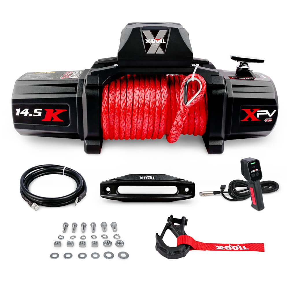 X-BULL 14500LBS Electric Winch 12V synthetic rope with 4PCS Recovery Tracks Gen3.0 Red - SILBERSHELL