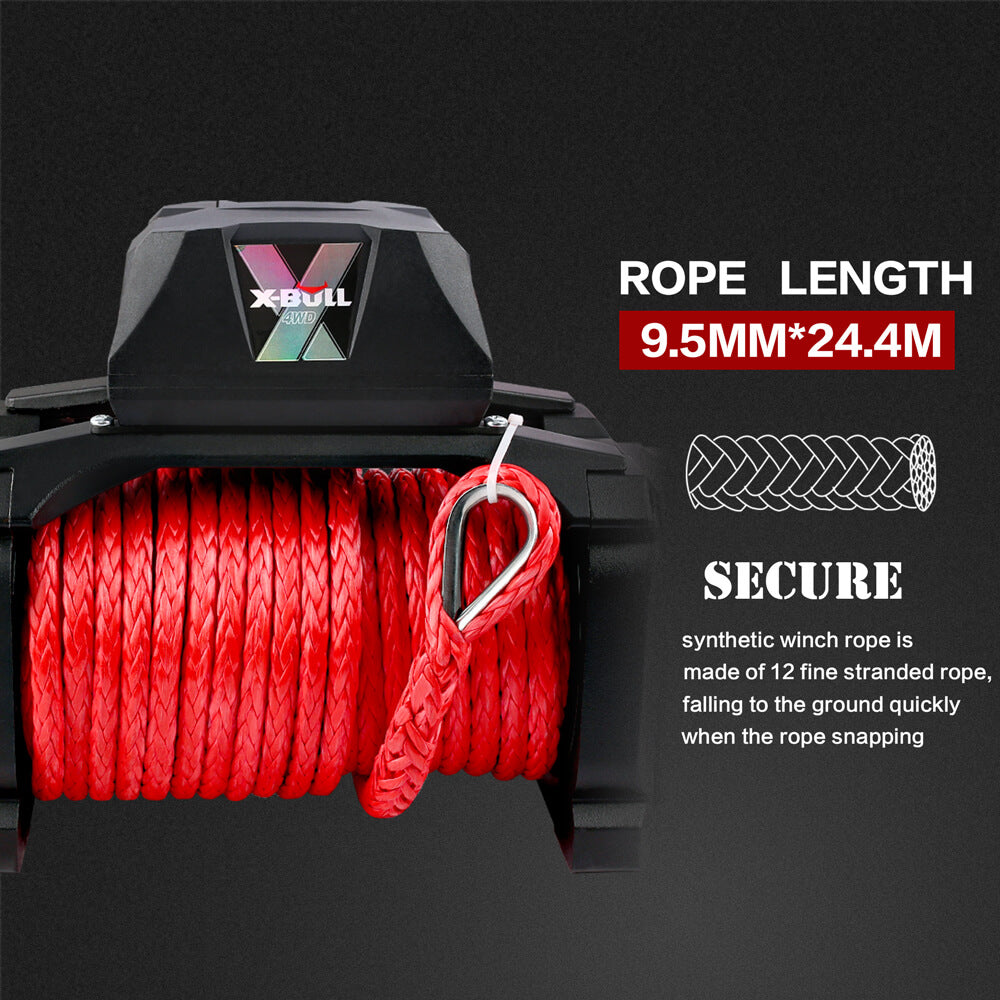 X-BULL 12V Electric Winch 14500LBS synthetic rope with 4PCS Recovery Tracks Gen3.0 Black - SILBERSHELL