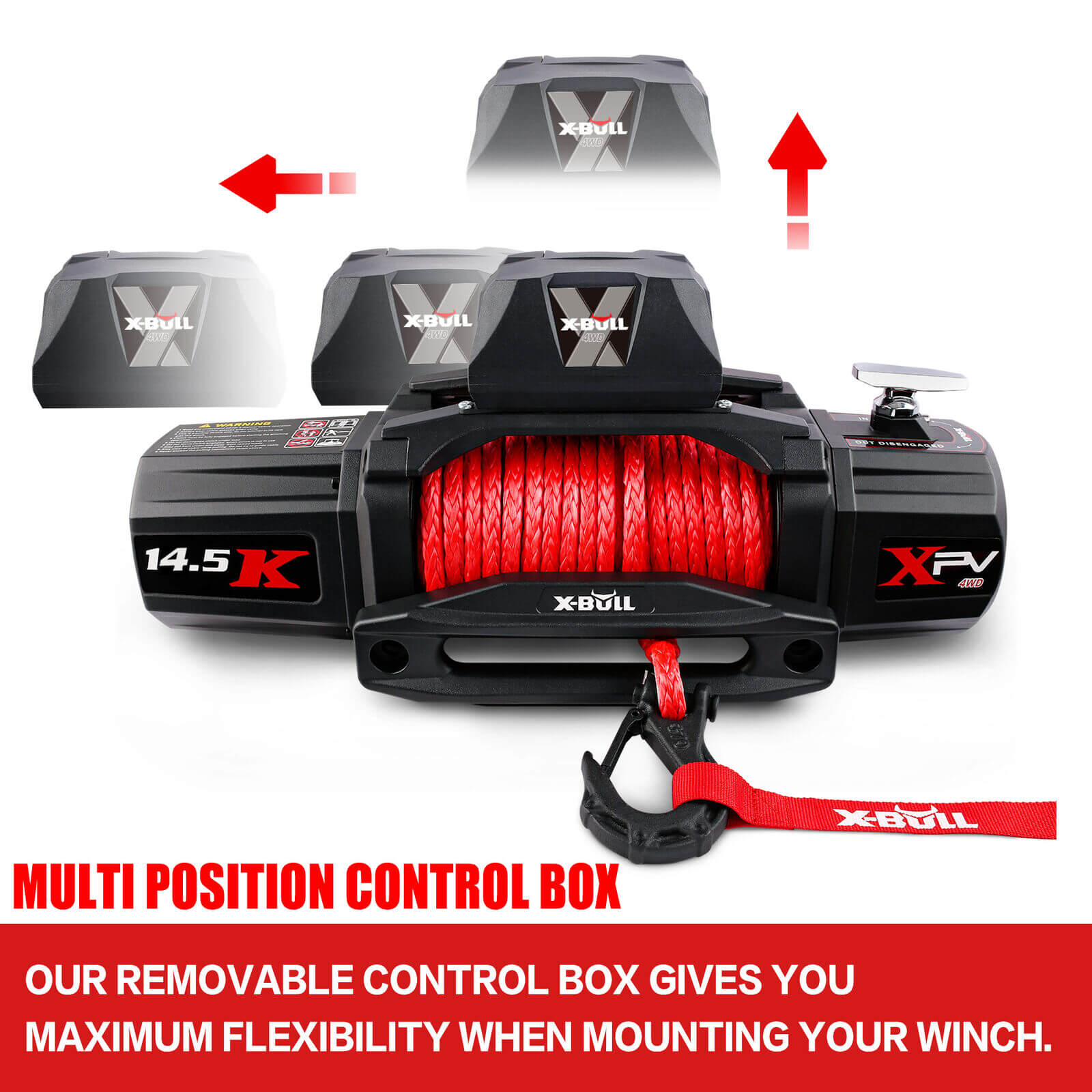 X-BULL 12V Electric Winch 14500LBS synthetic rope with winch mounting plate - SILBERSHELL