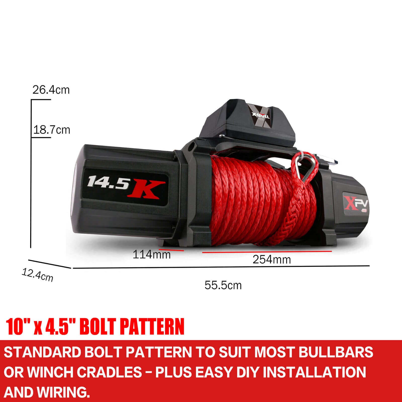 X-BULL 12V Electric Winch 14500LBS synthetic rope with winch mounting plate - SILBERSHELL