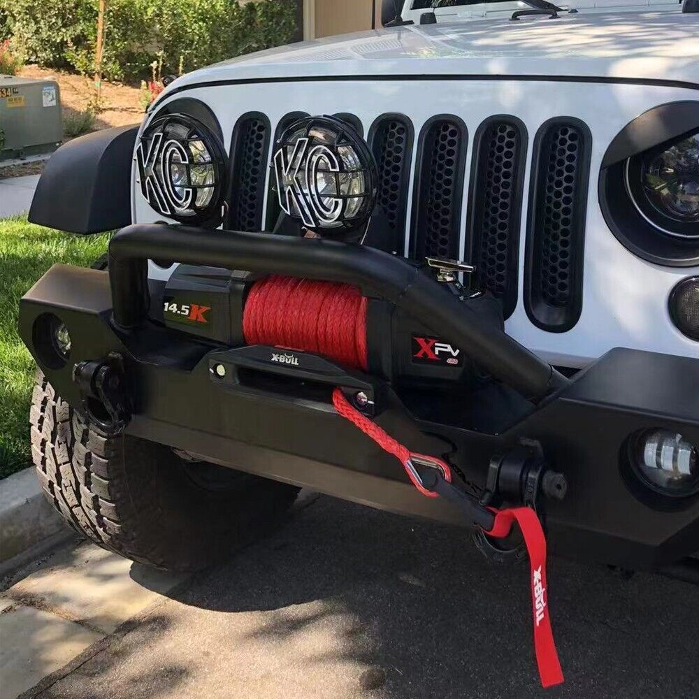 X-BULL 12V Electric Winch 14500LBS synthetic rope with winch mounting plate - SILBERSHELL