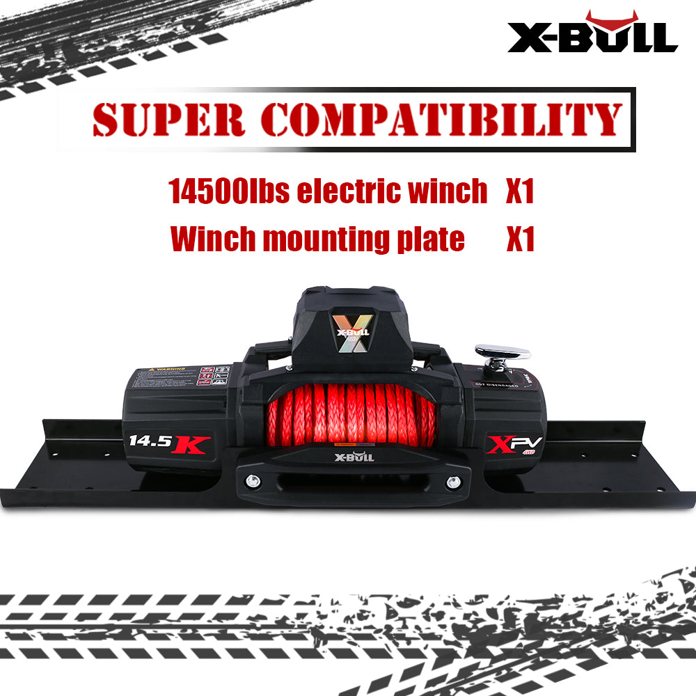 X-BULL 4x4 Electric Winch 12V 14500LBS synthetic rope with winch mounting plate - SILBERSHELL