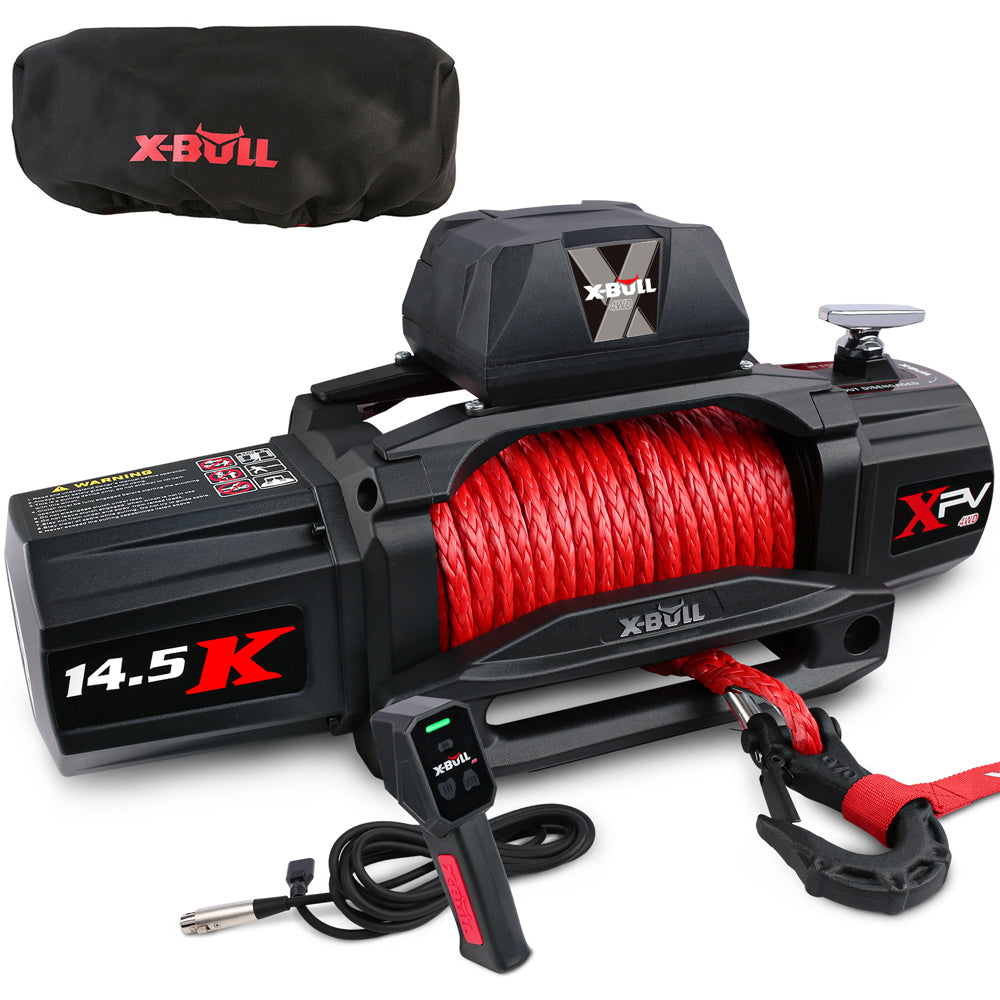 X-BULL 12V Electric Winch 14500LBS synthetic rope with winch cover - SILBERSHELL