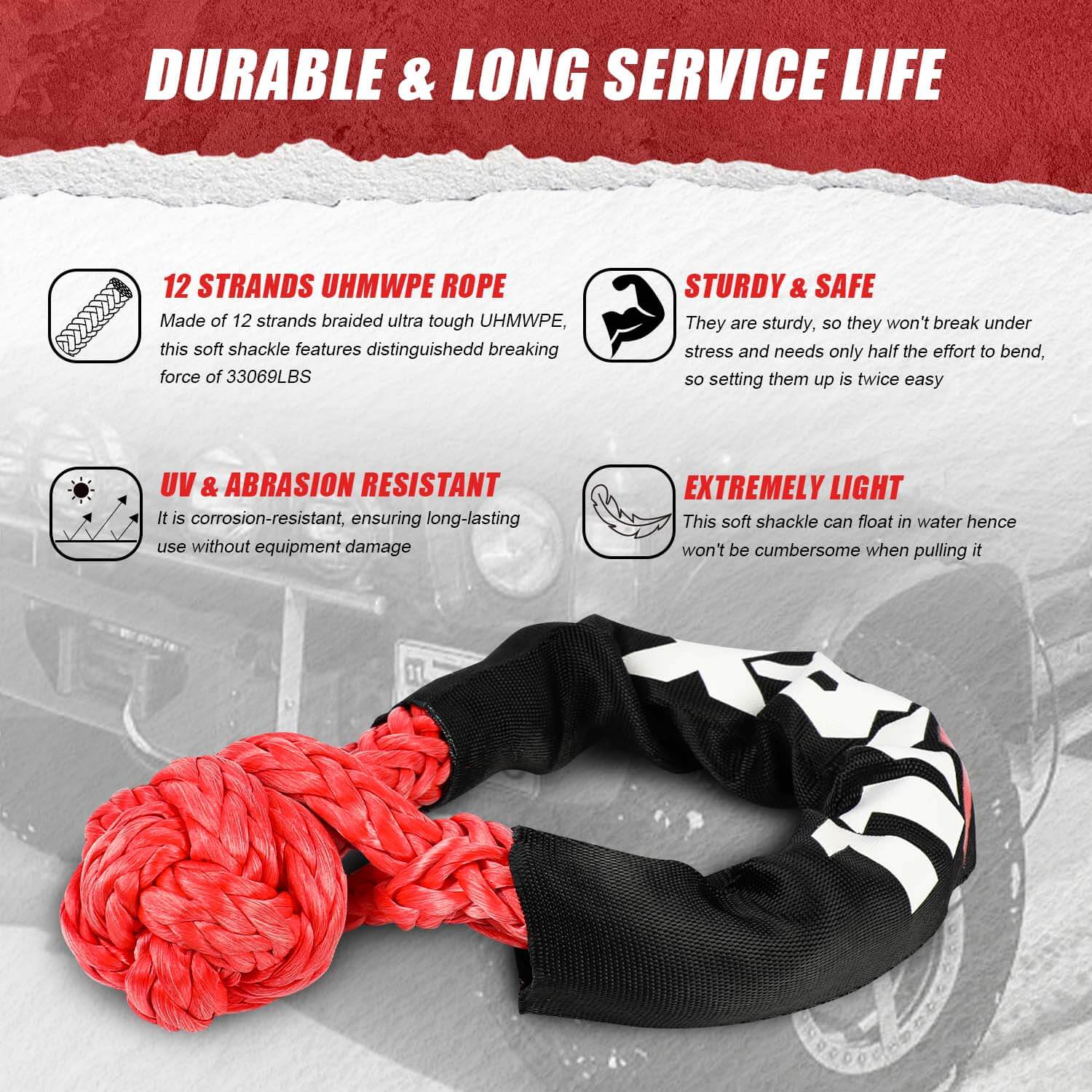 X-BULL 4WD Recovery Kit Kinetic Recovery Rope With 14500LBS Electric Winch 12V Winch 4WD 4X4 Offroad - SILBERSHELL