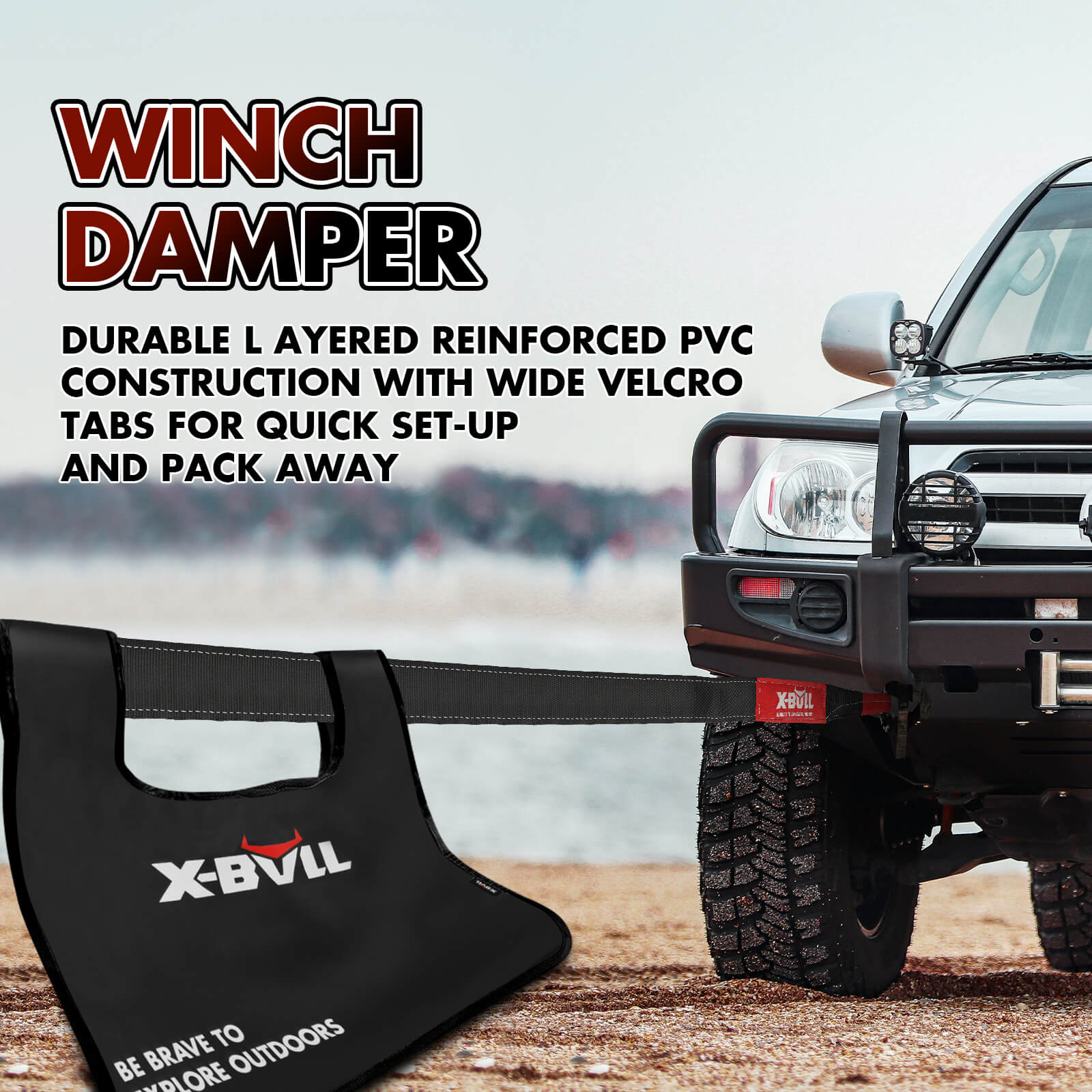 X-BULL 4WD Recovery Kit Kinetic Recovery Rope With 14500LBS Electric Winch 12V Winch 4WD 4X4 Offroad - SILBERSHELL