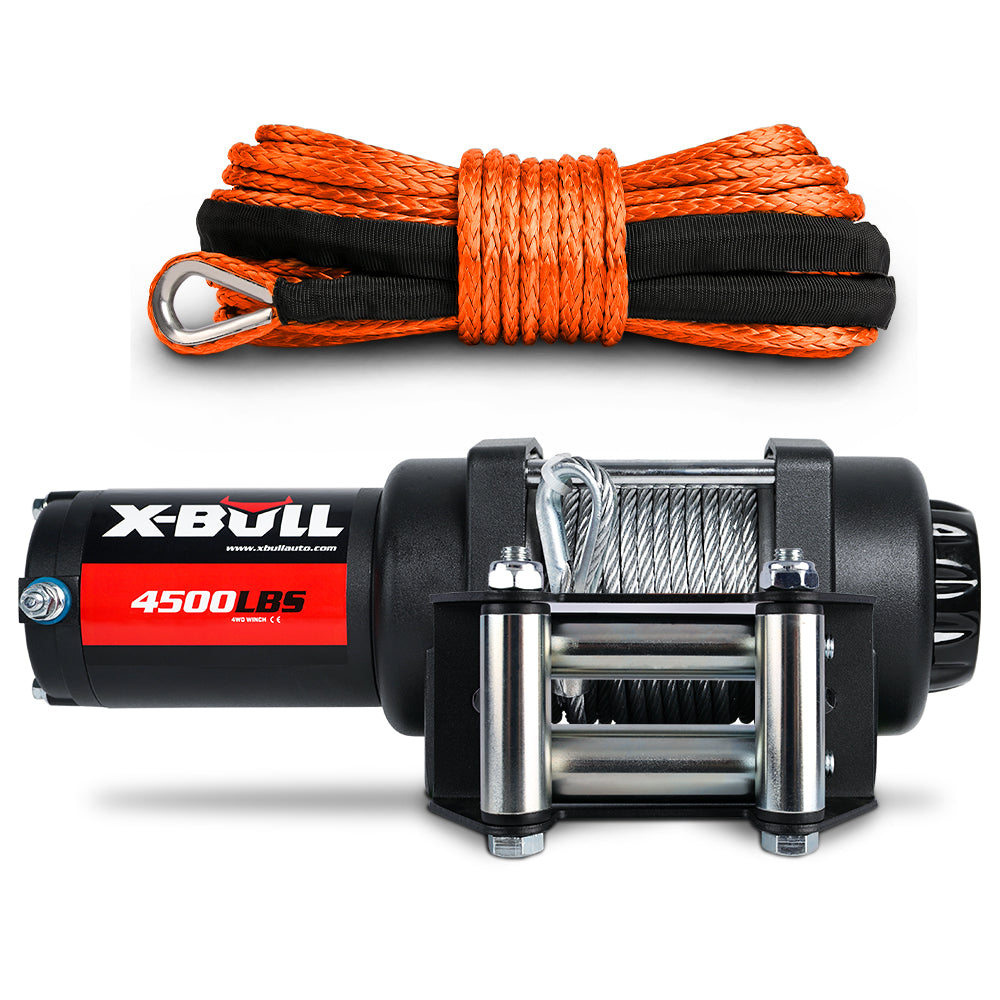 X-BULL 12V Electric Winch 4500LB Winch Boat Trailer Steel Cable With 5.5MX13M Synthetic Rope Orange - SILBERSHELL