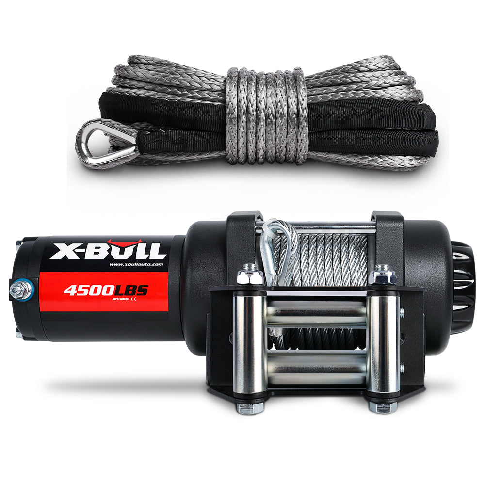 X-BULL 4500LB Electric Winch 12V Winch Boat Trailer ATV Steel Cable With 5.5MX13M Synthetic Rope Grey - SILBERSHELL