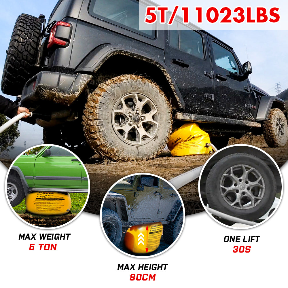 X-BULL Exhaust Jack Air Bag Jack With 2PCS Recovery Tracks Boards 4WD 4X4 Gen2.0 Black - SILBERSHELL