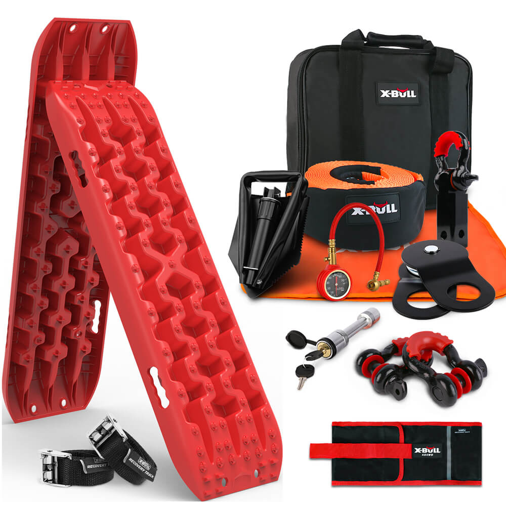 X-BULL Recovery Kit 4WD Winch Recovery kit Snatch Strap Recovery Tracks Gen3.0 Red - SILBERSHELL