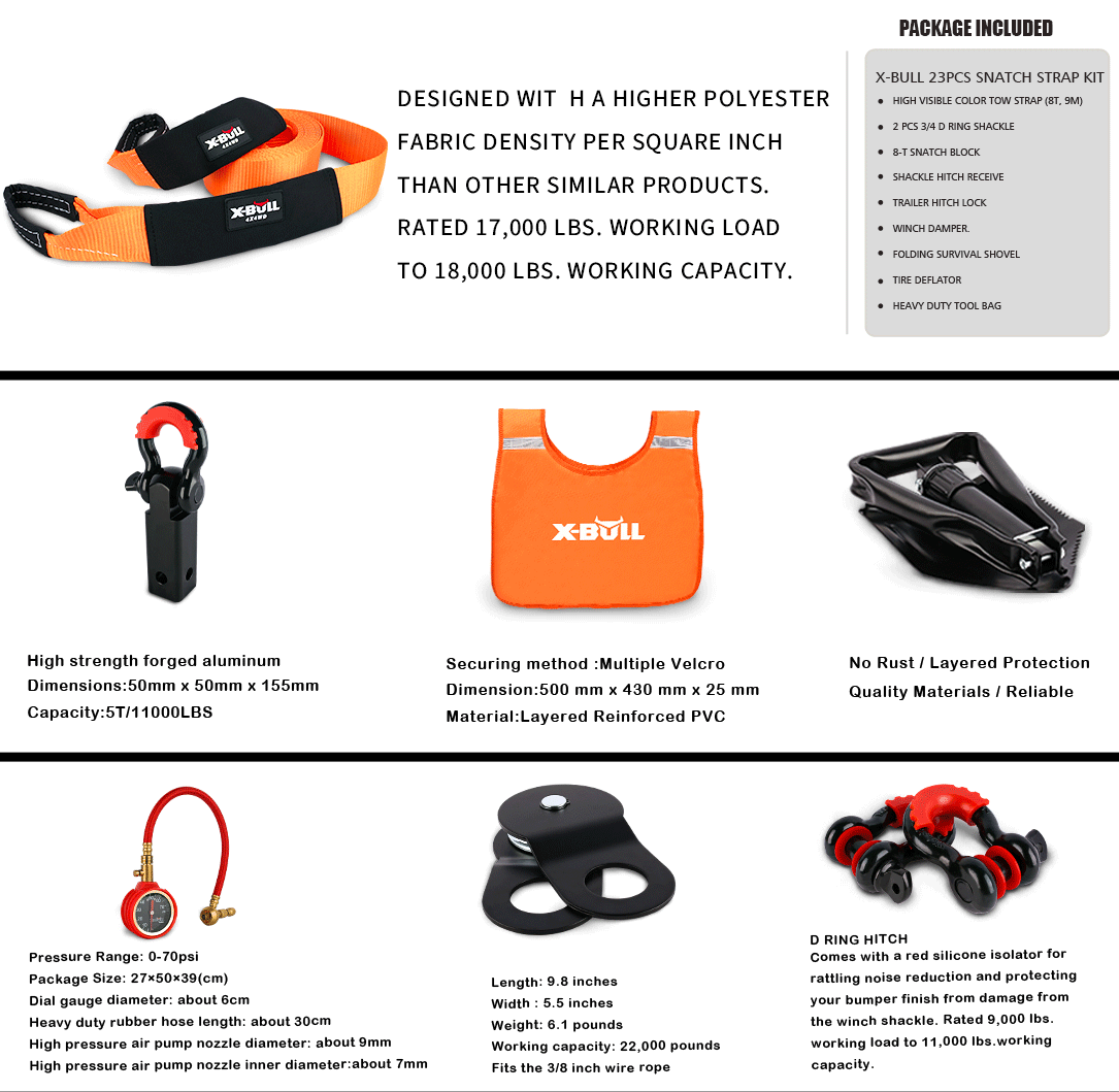 X-BULL Recovery Kit 4WD Winch Recovery kit Snatch Strap Recovery Tracks Gen3.0 Red - SILBERSHELL