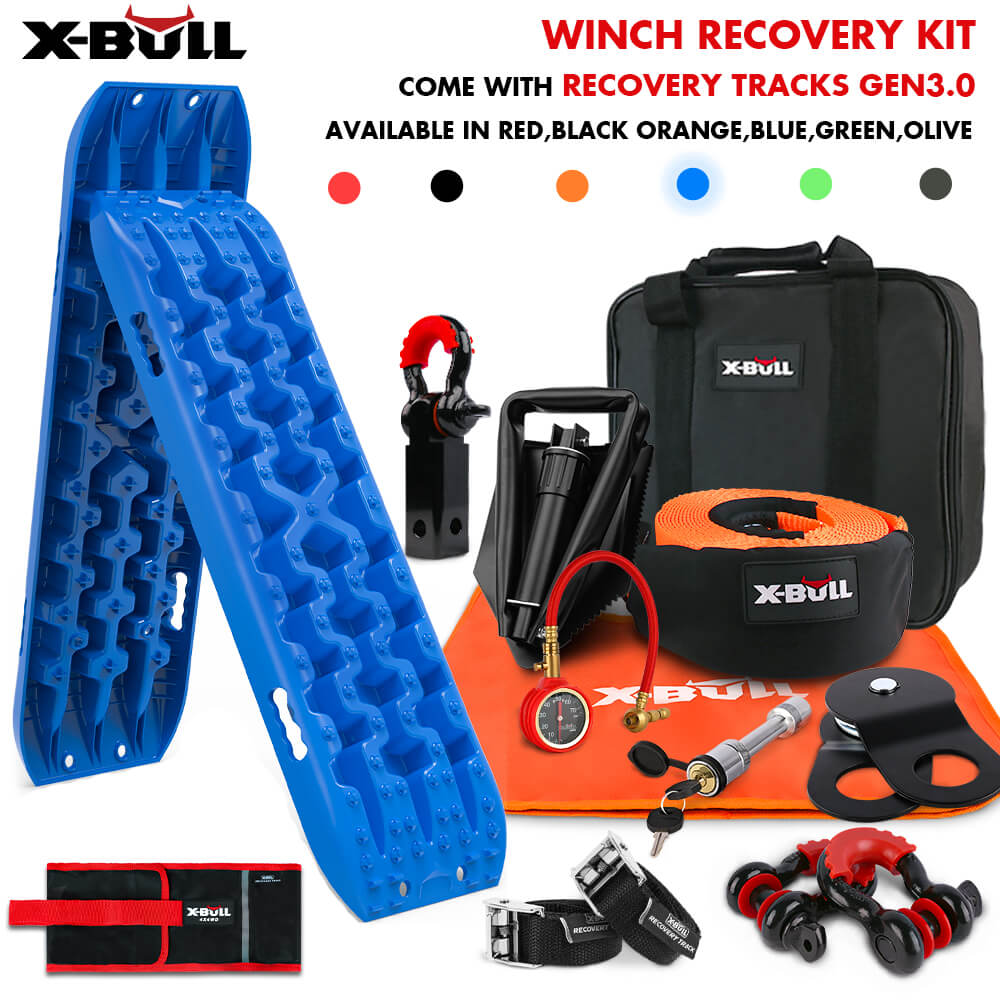 X-BULL Winch Recovery Kit with Recovery Tracks Boards Gen 3.0 Snatch Strap Off Road 4WD Blue - SILBERSHELL