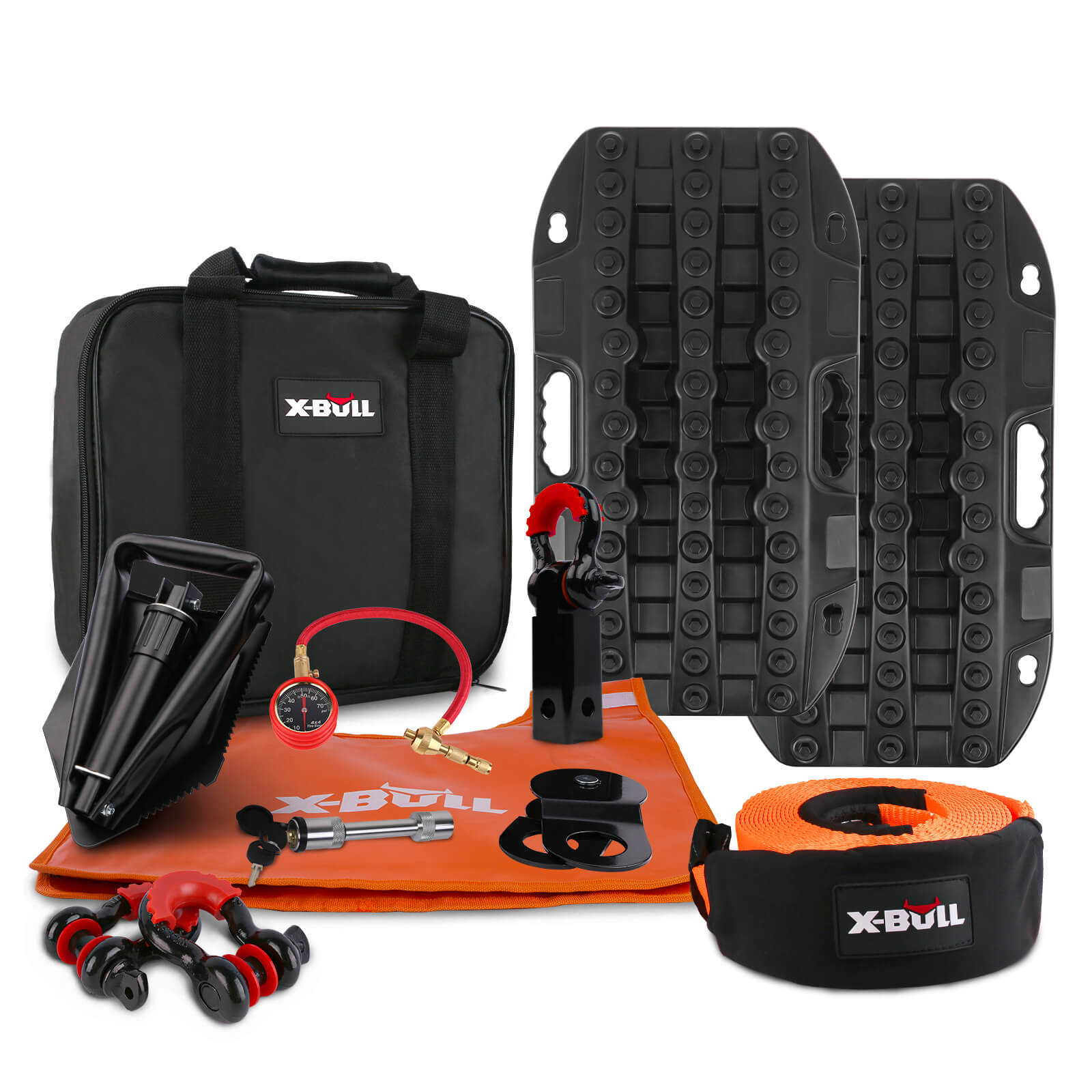 X-BULL Winch Recovery Kit Snatch Strap Off Road 4WD with Mini Recovery Tracks Boards - SILBERSHELL