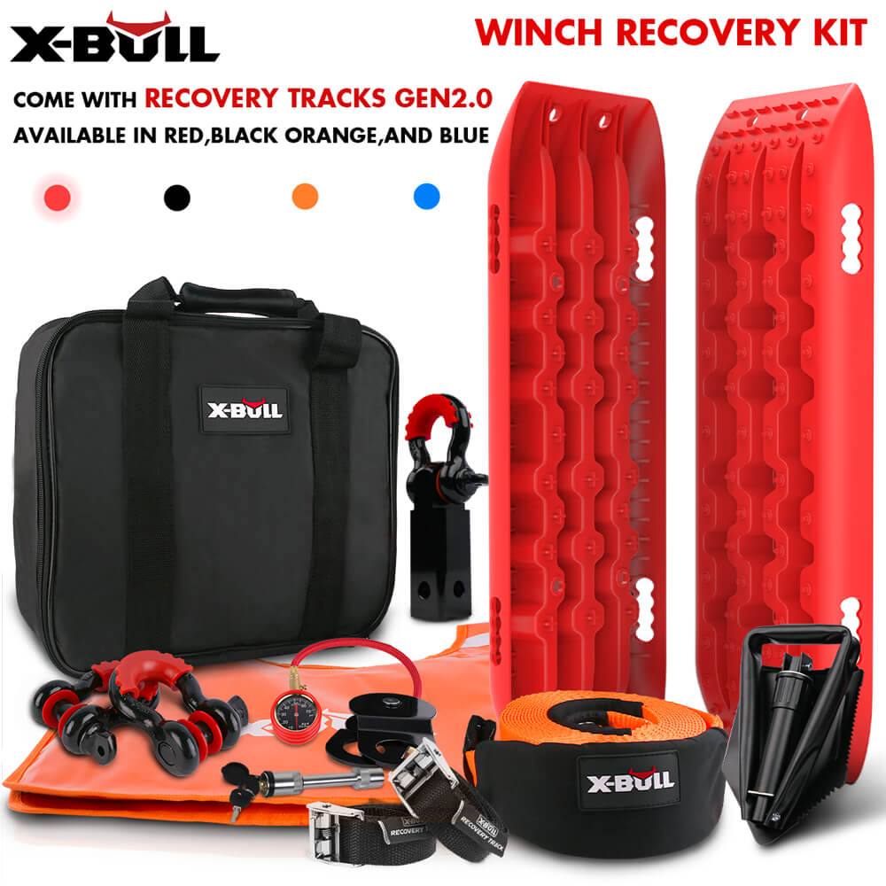X-BULL Winch Recovery Kit Snatch Strap Off Road 4WD with Recovery Tracks Gen 2.0 Boards RED - SILBERSHELL