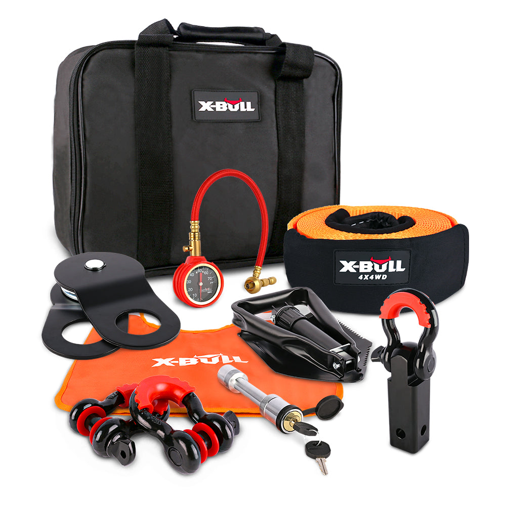 X-BULL Winch Recovery Kit Snatch Strap Off Road 4WD with Recovery Tracks Gen 2.0 Boards RED - SILBERSHELL