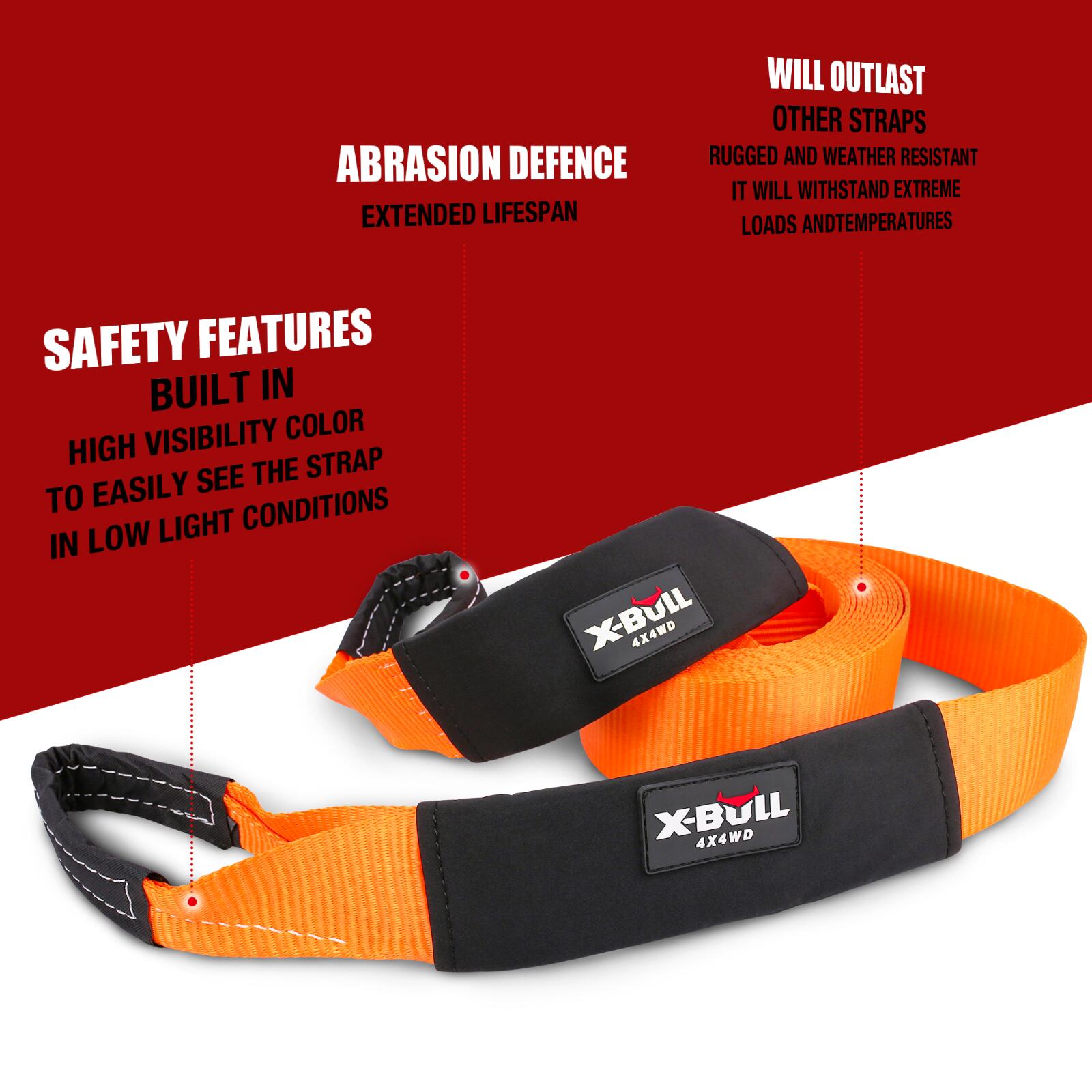 X-BULL Winch Recovery Kit Snatch Strap Off Road 4WD with Recovery Tracks Gen 2.0 Boards RED - SILBERSHELL