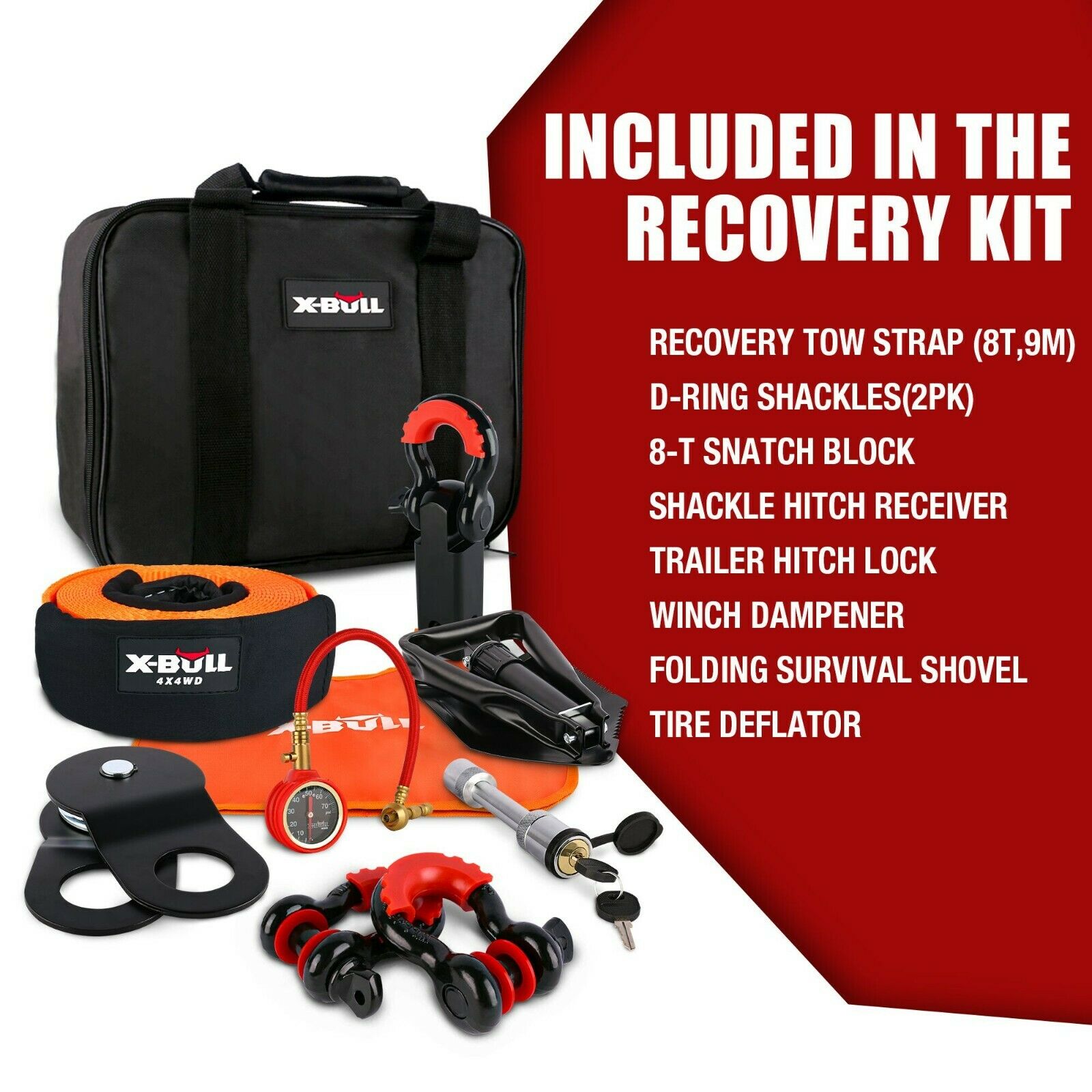 X-BULL Winch Recovery Kit Recovery tracks /Snatch Strap Off Road 4WD - SILBERSHELL