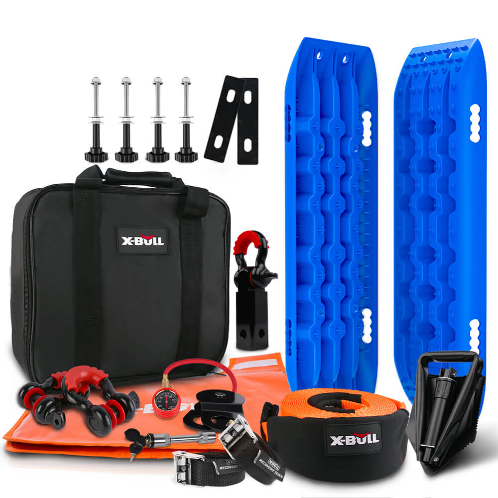 X-BULL Winch Recovery Kit Snatch Strap Off Road 4WD Mounting Pins Recovery Tracks Boards Gen 2.0 Blue - SILBERSHELL