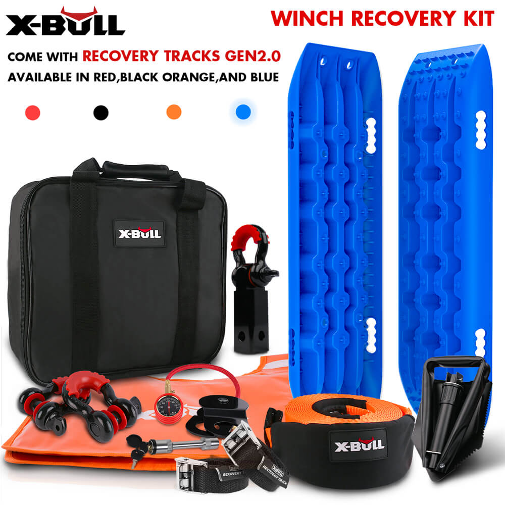 X-BULL Winch Recovery Kit Snatch Strap Off Road 4WD with Recovery Tracks Gen 2.0 Boards Blue - SILBERSHELL
