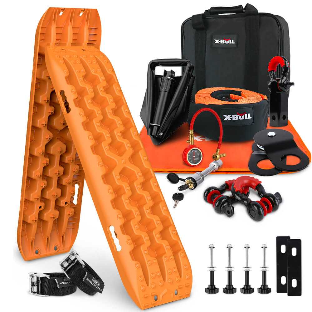 X-BULL Winch Recovery Kit with Recovery Tracks Boards Gen 3.0 Mounting Pins Snatch Strap Off Road 4WD - SILBERSHELL