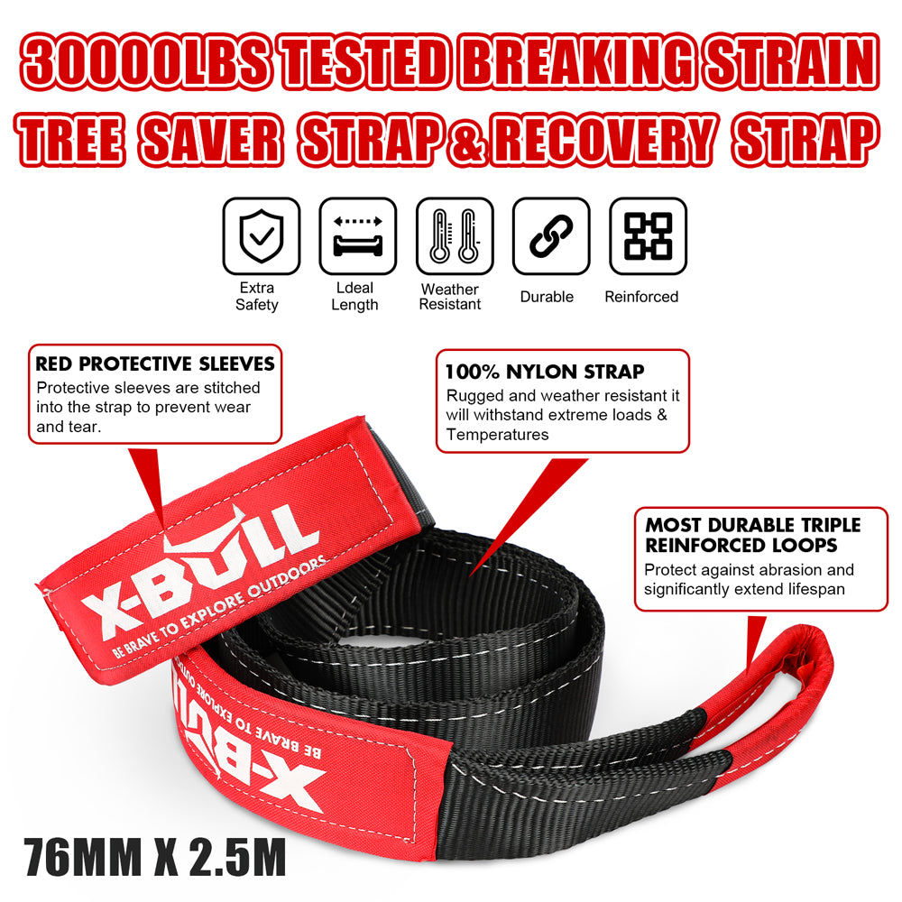 X-BULL Recovery Rope kit Snatch Strap Soft Shackles Hitch receiver Kinetic Tire Deflator - SILBERSHELL