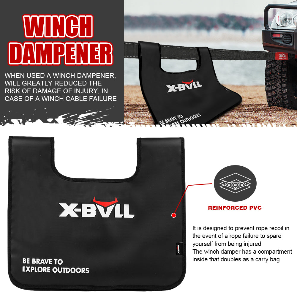 X-BULL Recovery Rope kit Snatch Strap Soft Shackles Hitch receiver Kinetic Tire Deflator - SILBERSHELL