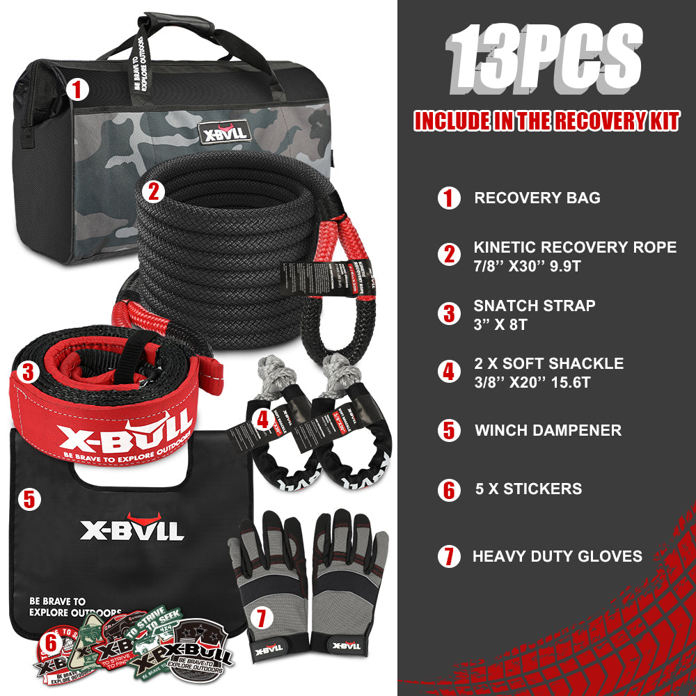 X-BULL 4X4 Recovery Kit Kinetic Recovery Rope Snatch Strap / 2PCS Recovery Tracks 4WD Gen3.0 Red - SILBERSHELL