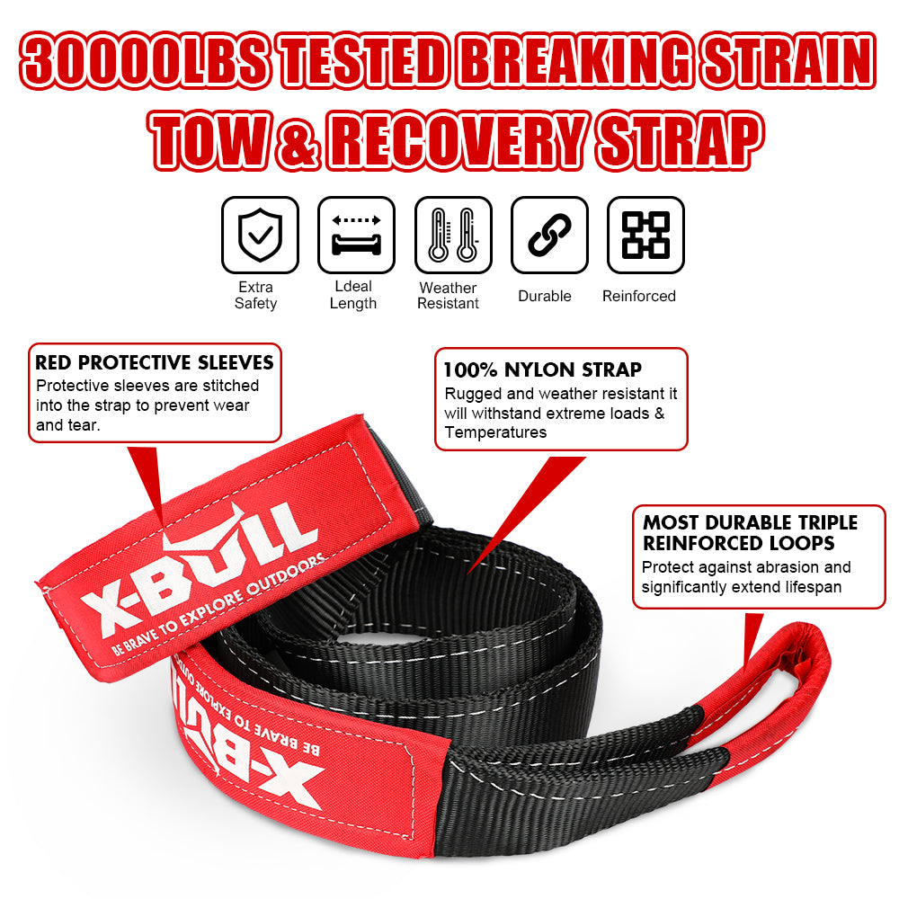 X-BULL 4X4 Recovery Kit Kinetic Recovery Rope Snatch Strap / 2PCS Recovery Tracks 4WD Gen3.0 Red - SILBERSHELL