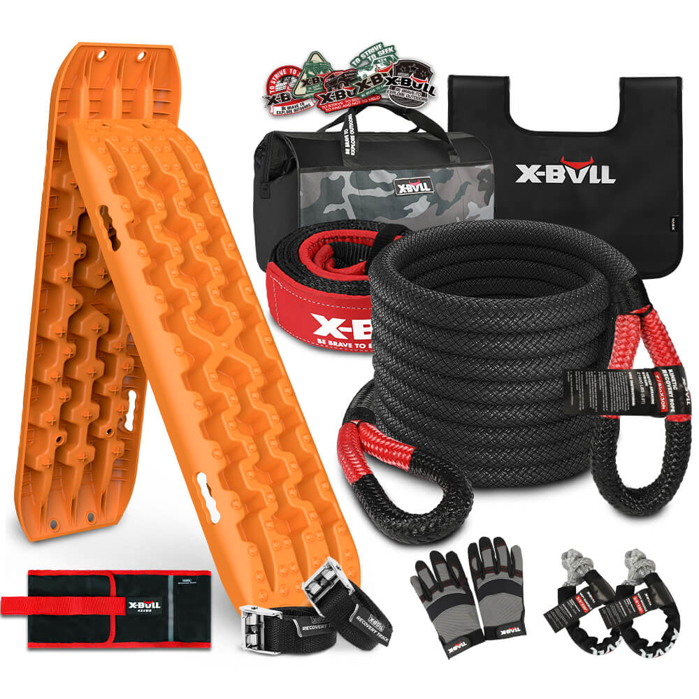 X-BULL 4X4 Recovery Kit Kinetic Recovery Rope Snatch Strap soft shackle / 2PCS Recovery Tracks Boards 4WD Gen3.0 - SILBERSHELL