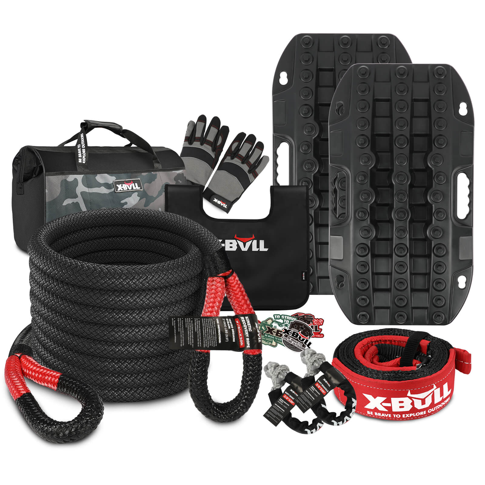 X-BULL 4WD Recovery Kit 15PCS Winch Recovery track Kinetic Rope Snatch Strap 4X4 - SILBERSHELL