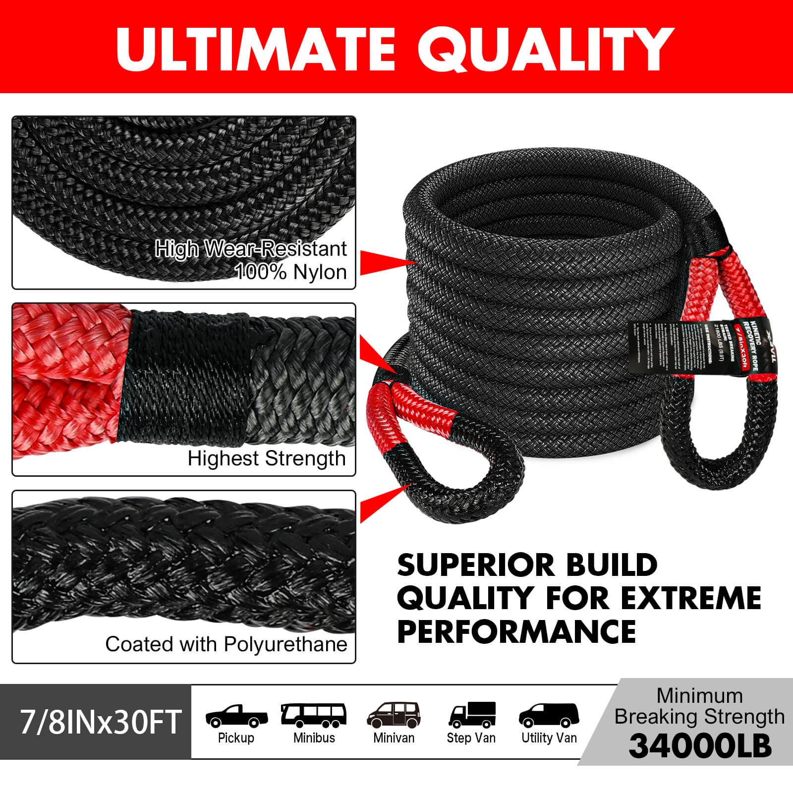 X-BULL 4WD Recovery Kit 15PCS Winch Recovery track Kinetic Rope Snatch Strap 4X4 - SILBERSHELL