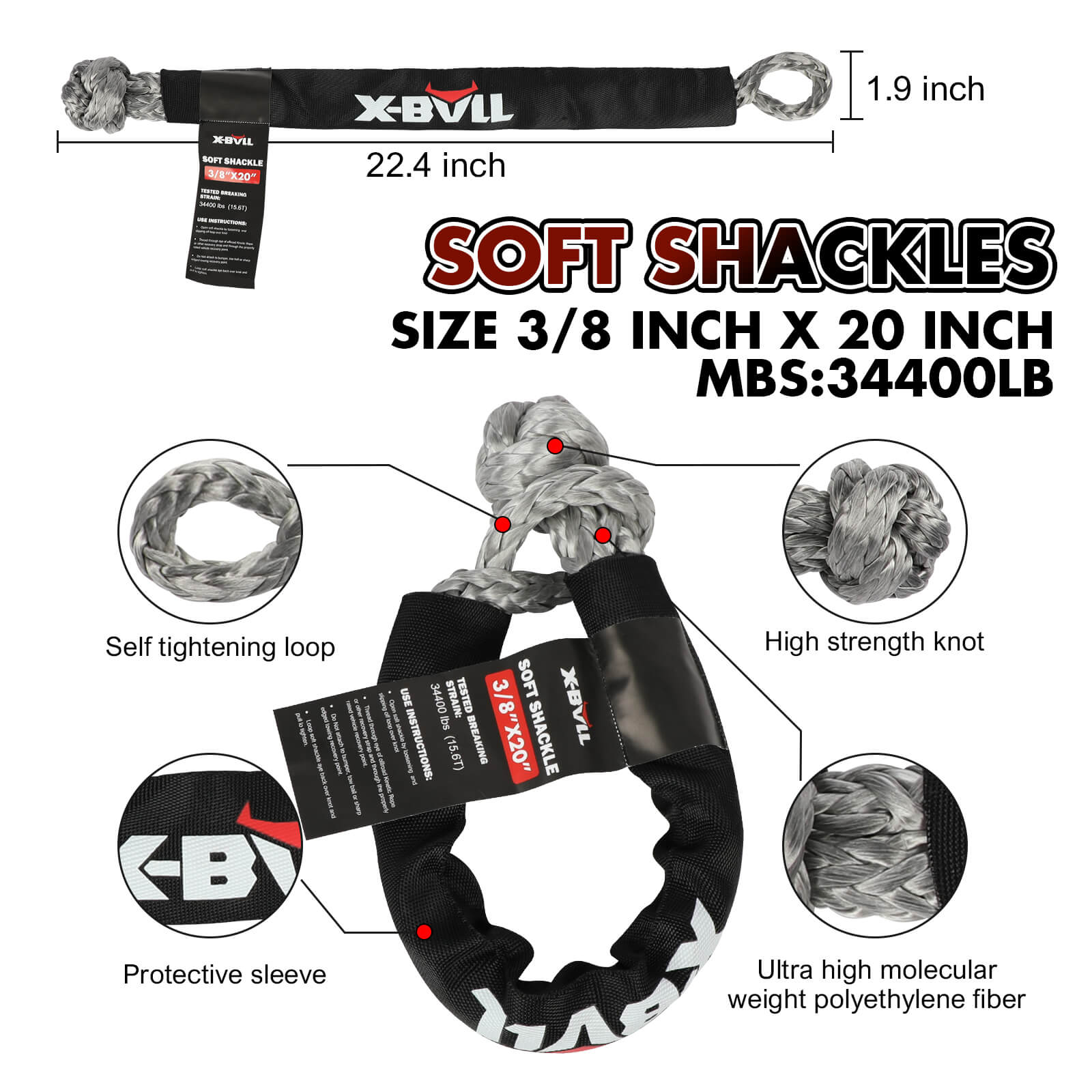 X-BULL 4WD Recovery Kit 15PCS Winch Recovery track Kinetic Rope Snatch Strap 4X4 - SILBERSHELL