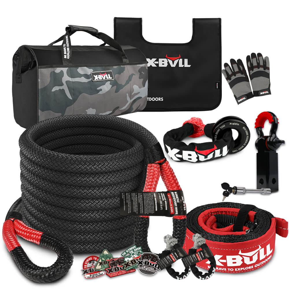 X-BULL Kinetic Recovery Rope kit Snatch Strap Soft Shackles Hitch receiver 4WD 4X4 - SILBERSHELL