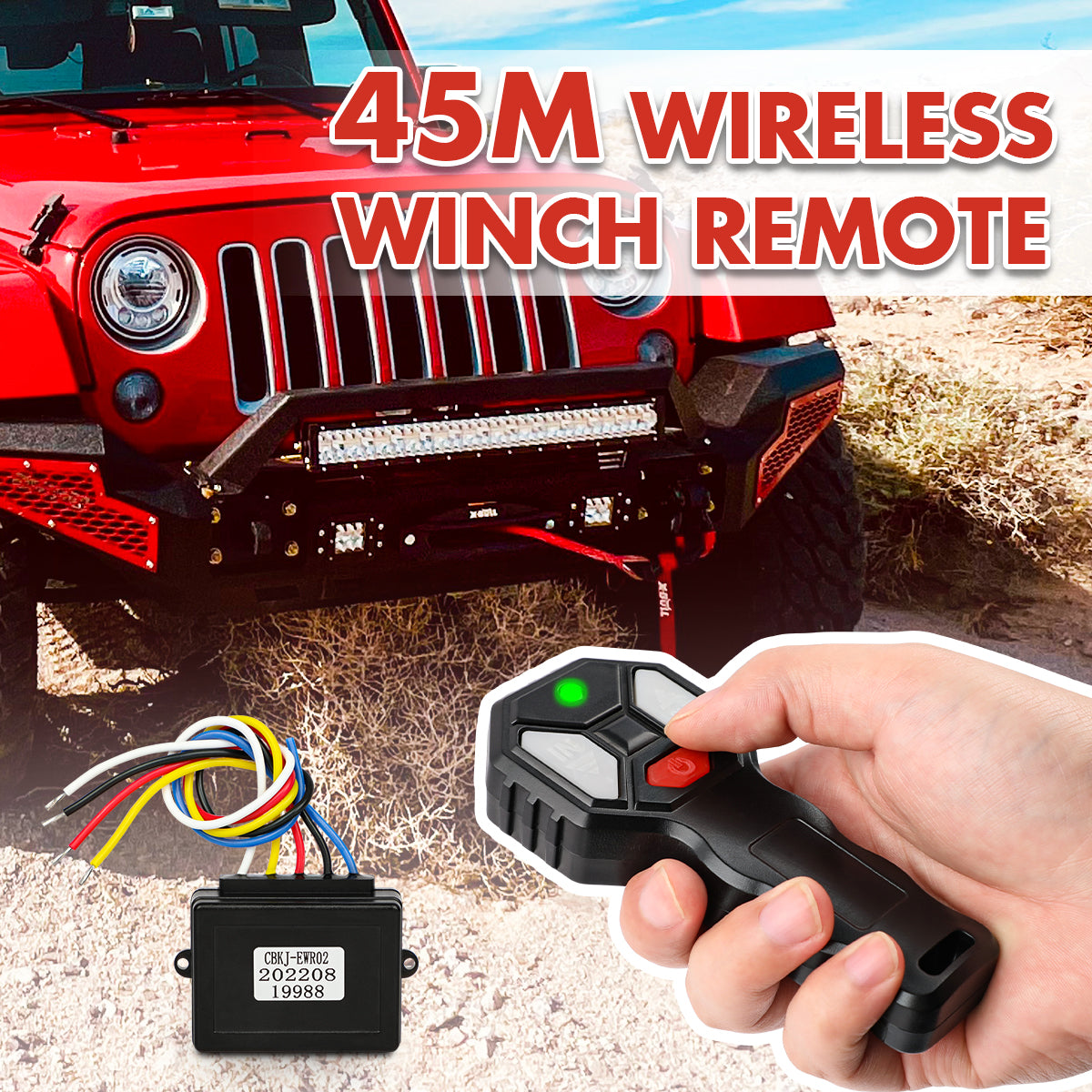 X-BULL Winch Solenoid Relay Wiring Controller 500A 12V and 150ft Wireless Remote 4T Block Pulley - SILBERSHELL