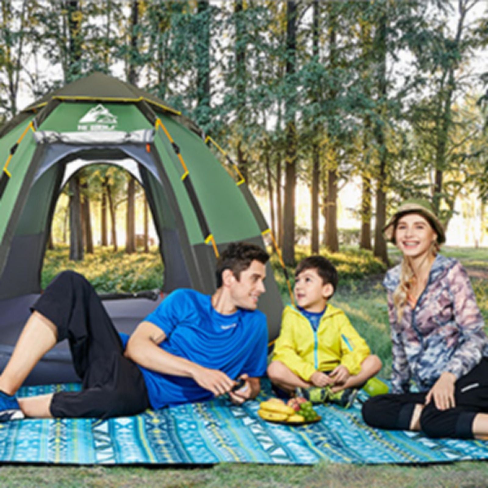 Waterproof Instant Camping Tent 4/5/6 Person Easy Quick Setup Dome Hexagonal Family Tents For Camping, Double Layer Flysheet Can Be Used As Beach Shelter - SILBERSHELL